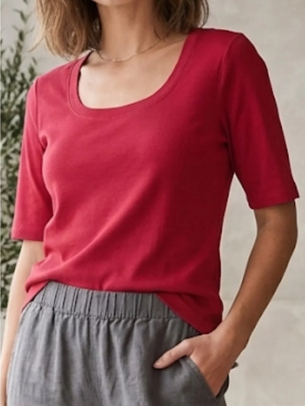 Chico's Scoop Neck Short Sleeve Top — Crimson Red - Picture 1 of 5